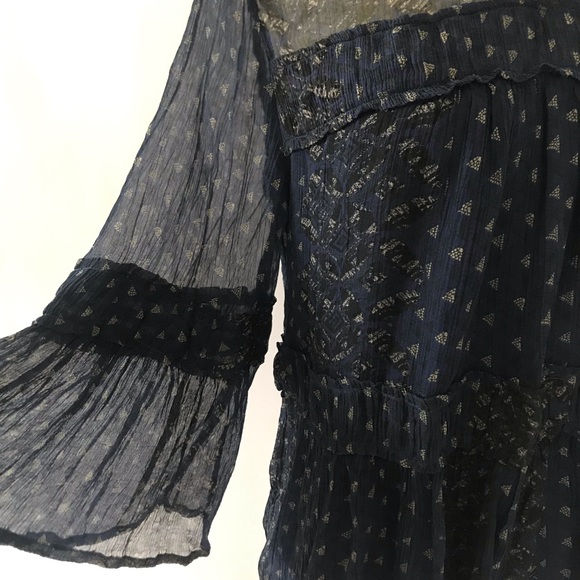 Lucky Brand Navy Print Boho Blouse, Size Small - Picture 2 of 5